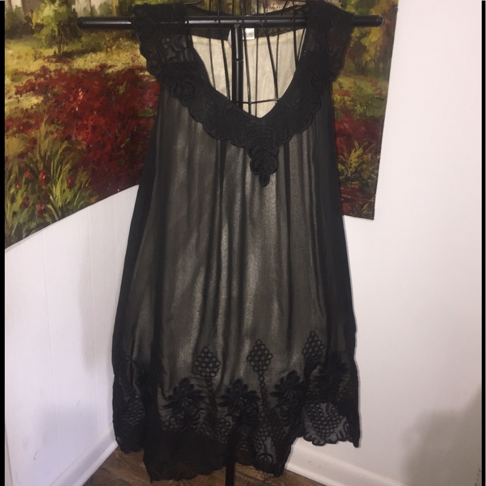 BIZZ size‎ small black sheer crochet lined little black dress stretch dressy